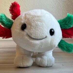 Build-a-Bear Axolotl Christmas edition, with Red and Green Accents